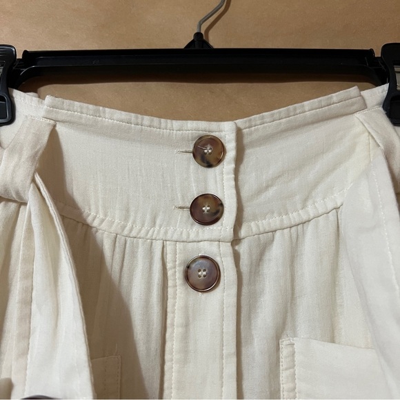 Sezane Hanna Skirt High Waist Midi Belted Button Front Cotton Cream Size 12 (44) - Picture 6 of 14